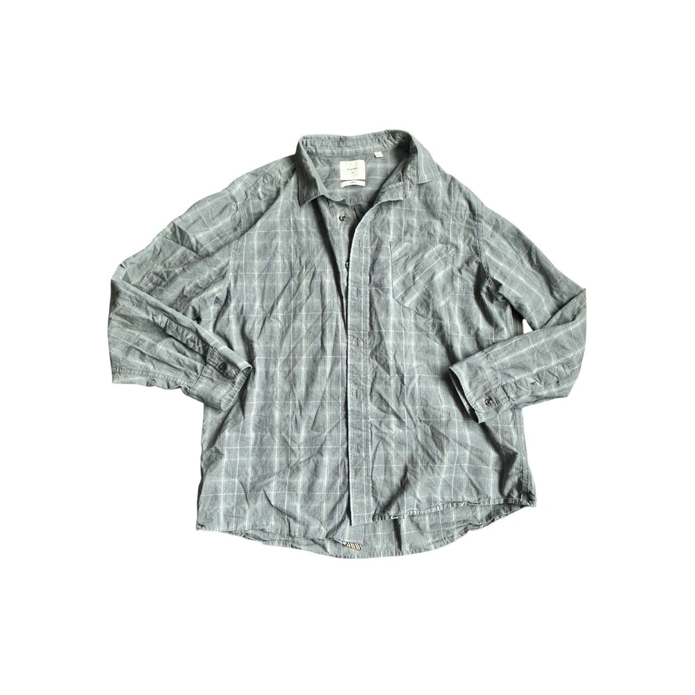Billy Reid Standard Button Down Shirt Grey Plaid Cotton Long Sleeve Mens XL